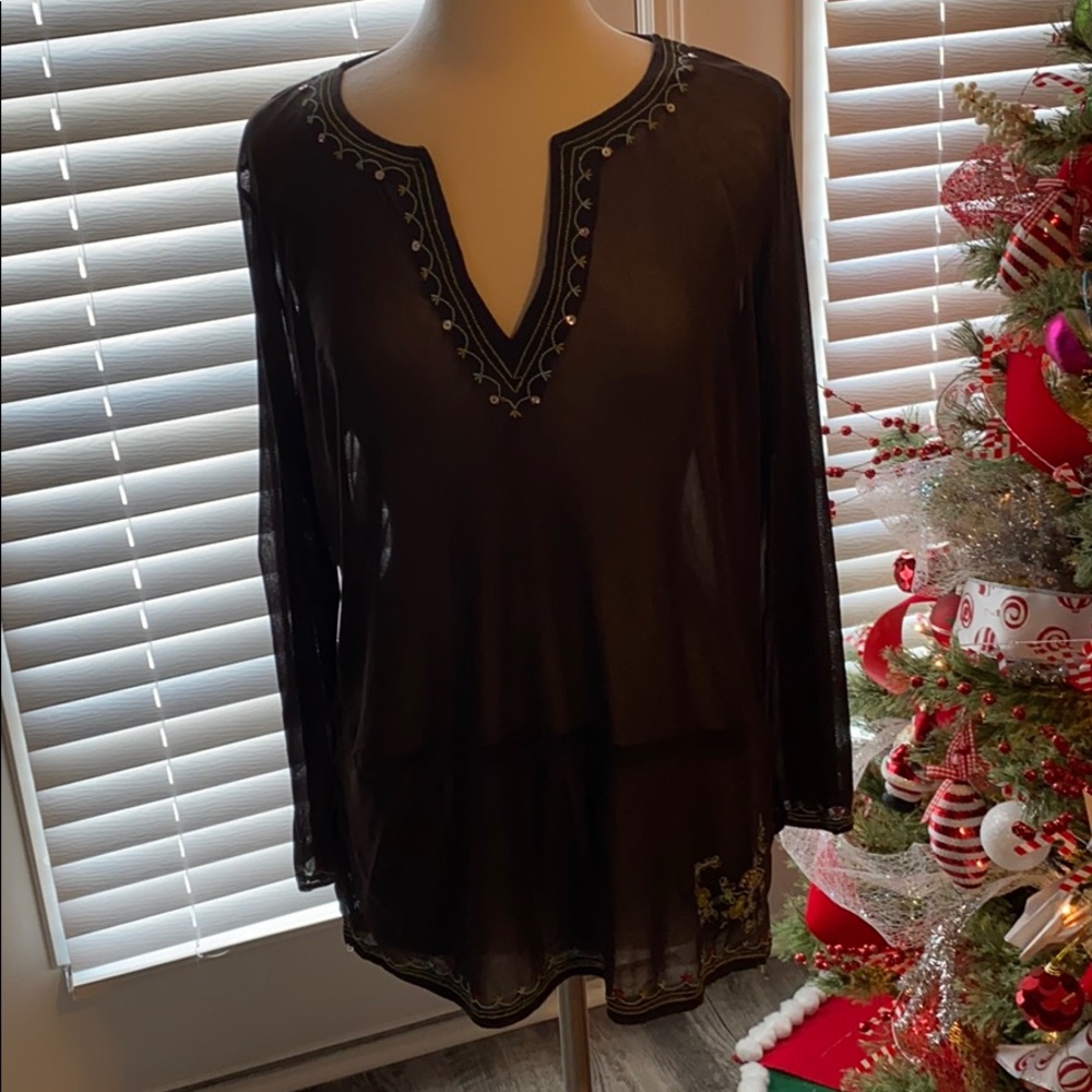 Boho sheer embroidered top